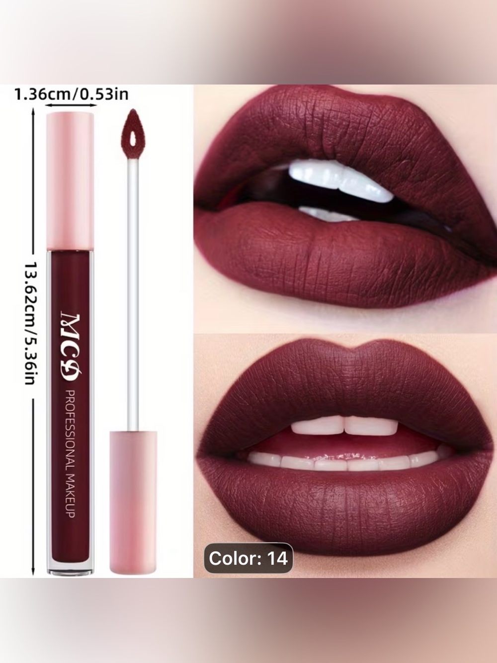 2pcs matte Liquid Lipstick-Deep-waterproof-long lasting Berry-Reddish Brown